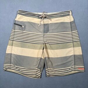 Patagonia Wafefarer Board Shorts Swim Trunks Mens‎ Size 36 Tan Green Striped